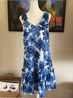 Trina Turk | Blue Floral V-Neck Sleeveless Sundress